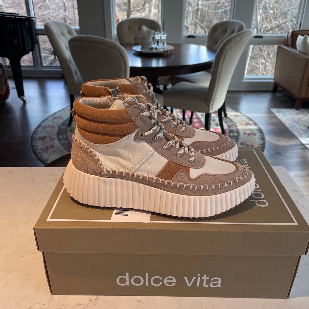 Dolce Vita Beige and White High-Top Sneakers